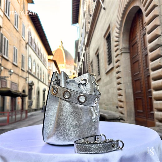 Handmade Italian Leather Bucket Bag: Elegant Tote From Florence, Silver Purse - Etsy