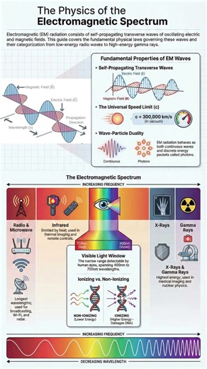 The Physics of the Electromagnetic Spectrum: The Invisible Rainbow That Runs Our World Every time you check your phone, heat food in a microwave, see a rainbow, or get a medical X-ray, you’re interacting with the same fundamental phenomenon: electromagnetic radiation. It sounds technical, but the idea is beautifully simple. The electromagnetic spectrum is a vast family of waves that carry energy across space—some gentle and familiar, others powerful enough to change the structure of atoms. Toget