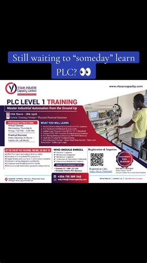 Industrial automation is not the future. It’s NOW. Our PLC Level 1 Training is designed to take you from beginner to confident in programming, wiring, and troubleshooting real PLC systems. ✔ Evening virtual classes (perfect for working professionals) ✔ Saturday hands-on practical sessions ✔ Real automation projects ✔ Industry-ready skills If you’re serious about engineering growth, this is your sign. Spots are limited. Secure yours today. Contact us on 254 715 389 245. #PLCTraining #IndustrialAu