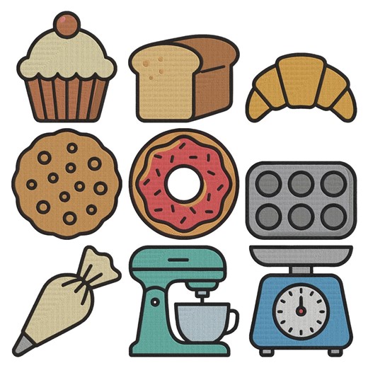 Baking Embroidery Design, Cupcake Donut Cookie Bread Machine Embroidery File, Kitchen Bakery Instant Download - Etsy