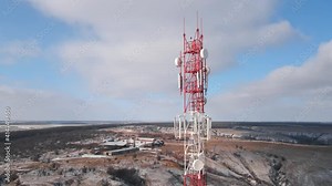 Telecommunication tower of 4G and 5G cellular. Base Station or Base Transceiver Station telecom. Wireless Communication Antenna Transmitter.