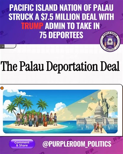 DaMon Cortez on Instagram: "In late December 2025, the Pacific island nation of Palau formalized a deal with the Trump administration to accept up to 75 “third-country national” deportees from the United States. Key Details of the Agreement Funding and Aid: In exchange for accepting the deportees, the U.S. will provide Palau with a $7.5 million grant for public services and infrastructure. The administration also pledged $6 million to support Palau’s civil service pension system and $2 million f