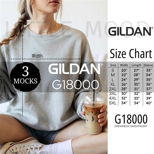 Gildan 18000 Size Chart, Gildan 18000 Sweatshirt Size Chart Mockup, Unisex Sweater Size Guide XS - 5XL Mock Up, Boho Gildan 18000 Size Guide - Etsy