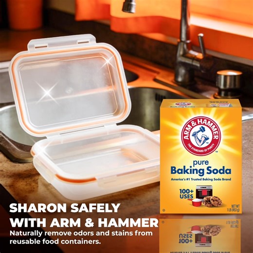 Keep your party leftovers safe and fresh! 🥡✨ After the celebrations, reusable food containers can hold onto grease and lingering smells. Just sprinkle #ARMandHAMMER Pure Baking Soda, scrub, and rinse to ensure your containers won't transfer any odors or flavors to your next meal. Tag a friend who loves to “sharon” in the comments below! 🧡 | Arm & Hammer PH - Baking Soda