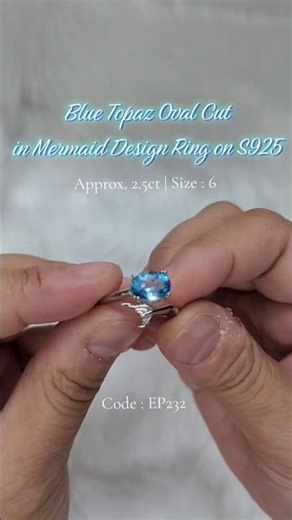 Blue Topaz Oval Cut in Mermaid Design Solitaire Ring on S925