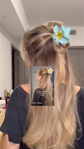 Viral Half-Up Flower Claw Clip Hairstyle 🌺#summerhairstyles #backtoschoolhair #easyhairstyles