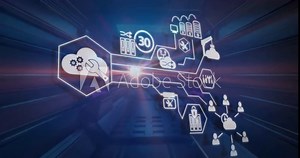 Lighting pulse starting hexagon expanding with cloud wrench branching map fading for network view
