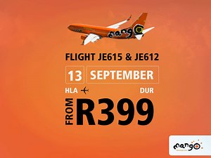 If you want to fly from Lanseria to Durban on 13 September you can do so for just R399! Visit www.flymango.com to make your booking. #iFlyMango | Mango Airlines