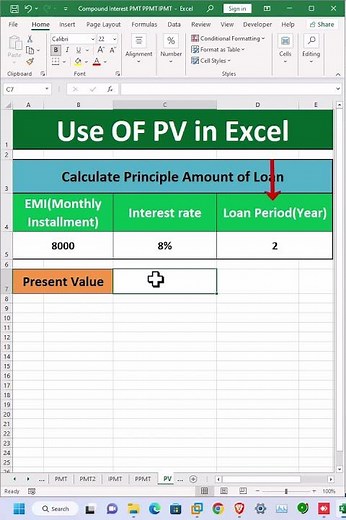 PV (Present Value Function) in Excel.