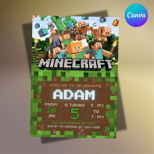 Editable Minecraft Invitation Template, Minecraft Birthday Party, Pixel Game Party Invitation, Gamer Birthday Invite, Digital Download - Etsy Australia