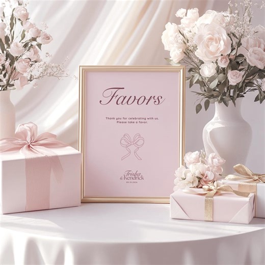 Olive & Plum Wedding Favor Sign and Gift Tags • Canva Template • Modern, Minimalist Signage - Etsy