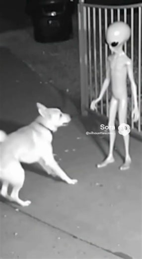 CCTV Captures Small Alien Approaching Dog Before Darting Away