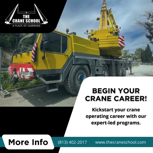 🏗️ Dreaming of a career in crane operation? Start with the best at The Crane School! Our Mobile Crane Operator Certification Prep Program is tailored for beginners. Learn from seasoned operators in practical, easy-to-understand sessions. 🛠️👷‍♂️🎓 Visit us at www.thecraneschool.com to enroll today or call us at (813) 402‐2017! #TheCraneSchool #CraneOperator #HeavyEquipment #CertificationTraining #CareerStart #LearnToOperate | The Crane School
