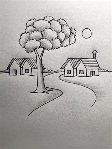 Beautiful Village Scenery Drawing Techniques