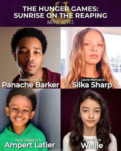 The Hunger Games: Sunrise on the Reaping on Instagram: "🚨 SOTR CASTING NEWS: WE HAVE MORE TRIBUTES! — Jhaleil Swaby is Panache Barker (District 1) — Laura Marcus is Silka Sharp (District 1) — Percy Daggs IV is Ampert Latier (District 3) — Rada Rae is Wellie (District 6) I already know my heart is going to be broken all over again… a million times over. 💔 💬 What’re your thoughts? Do you like the casting? Drop ‘em all down below. ⬇️"