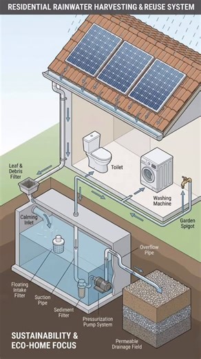 DrNoble Arya on Instagram: "A Complete Home Rainwater Harvesting System Explained The image illustrates a full residential rainwater harvesting system designed to collect, store, and reuse rainwater throughout a home and garden. This integrated setup shows how rain falling on a roof can be transformed into a practical water source for daily household and outdoor needs. #entrepreneur #innovation #noblexinfinitylabs #ai #design #architecture #startup #valueinnovation #future #postive #thinkpositiv