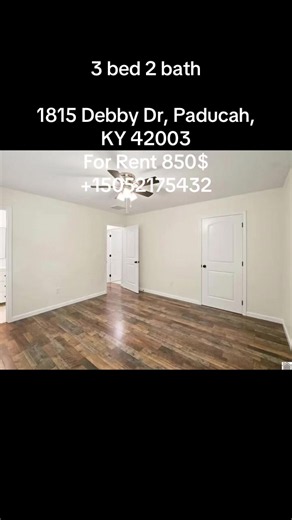 3 bed 2 bath 1815 Debby Dr, Paducah, KY 42003 For Rent 850$ 15052175432 Are You Dreaming Of A New Home. This 3 Bedroom, 2 Bath Ranch Is Less Than A Year Old. It Sits On .6 Acre In A Quiet Neighborhood Surrounded By Beautiful Mature Trees. It Features A Split Floor Plan With Porcelain Tile In Bathrooms And Laundry With Wood Floors Through The Rest Of The Home. #paducah #paducahky #paducahkentucky #ky #kentucky