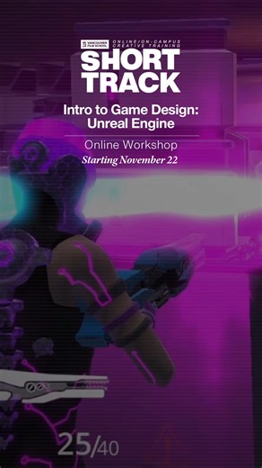 Build an essential skill set in Unreal Engine – an industry standard in game development. 🎮 4 short days starting Nov. 22 – all online! 🛠️ WHAT YOU’LL LEARN: ✔️ Navigate Unreal Engine 5 like a pro ✔️ Build stunning materials and game assets ✔️ Create interactive levels with Blueprint scripting ✔️ Test, balance, and play a functional game 📅 Nov. 22-23 & 29-30 ⏰ 9 a.m. – 12 p.m. PST 📍 100% online 💰 Cost: $250 | VFS Events