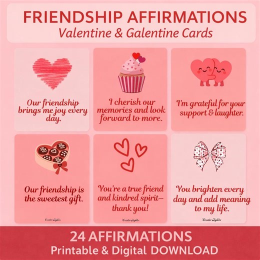 Friendship Affirmations | Galentine’s Day Gift | Friend Love Quotes | Printable Friendship Cards - Etsy