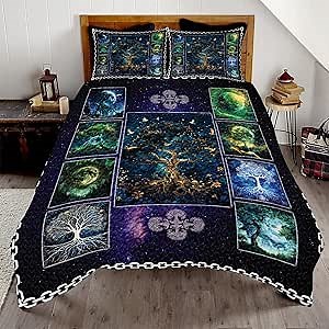 Celtic Tree of Life Quilt - All-Season Warm Tree Duvet Cover - Queen Size - Purple Color