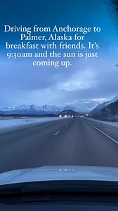 The unbelievable drive to Palmer from Anchorage, at dawn. The sun rises around 9:30am in the winter and sets around 4pm, this was taken in December. #Alaska #anchorage #anchoragealaska #theglen #travel #winterdrive #winterwonderland #winter | Hey There From Here