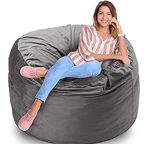 Homguava 3FT Bean Bag Chair: 3' Bean Bags with Memory Foam Filled, Large Beanbag Chairs Soft Sofa with Dutch Velvet Cover-Grey