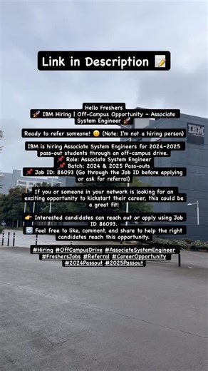 पियूष Patle ☘️ | Hello Freshers 🚀 IBM Hiring | Off-Campus Opportunity – Associate System Engineer 🚀 Ready to refer someone! 😊 (Note: I’m not a hiring... | Instagram