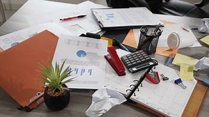 Messy Cluttered Office Desk Stock Footage Video (100% Royalty-free) 1110118859 | Shutterstock