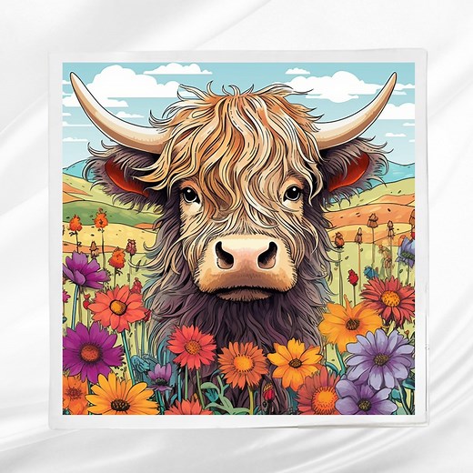 Highland Cow Fabric Panel: Square Quilt Block for Sewing - Etsy