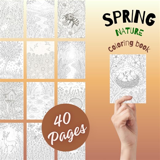 Spring Nature Coloring Pages Printable PDF – Whimsical Realism Floral Coloring Book, Relaxing Coloring, Garden & Forest Designs - Etsy