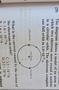 (20) The diagram shows a model of an atom in which two electron... | Filo