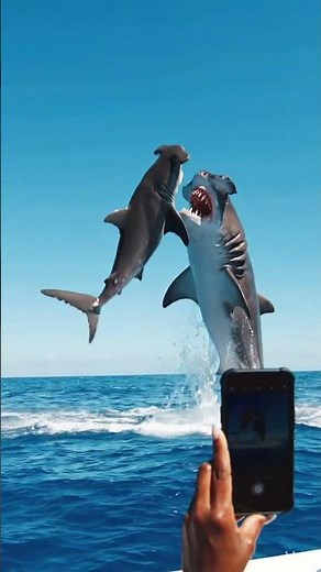Hammerhead Shark Jumps 30 Feet! Insane Double Shark Breach Caught on Camera