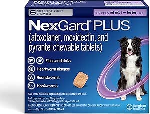 NexGard Plus (afoxolaner, moxidectin, and pyrantel) Flea and Tick Protection & Heartworm Preventive for Dogs Soft Beef Flavored Chewables, 8.1-17 lbs. (Green) 6 Chews (6 Month Supply)