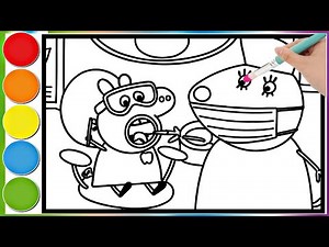 Peppa Pig at the dentist || Learn how to color a Peppa Pig page for kids