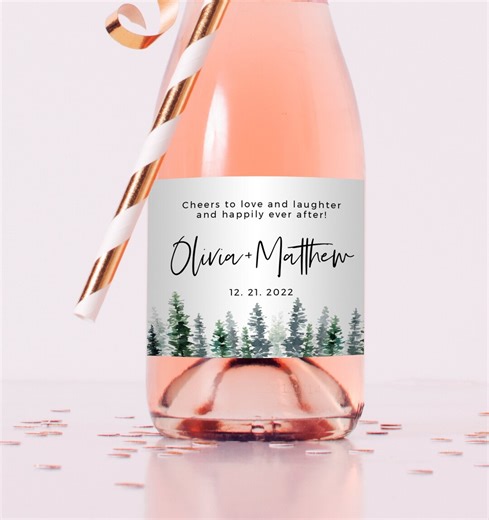 Wedding Mini Champagne Label: Editable Pine Tree Template (instant Download) - Etsy
