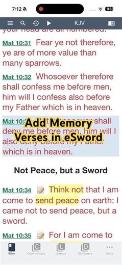 e-Sword on iPhone — Add Verses to the Memory Tab #BibleApp #eSword #bibleverse