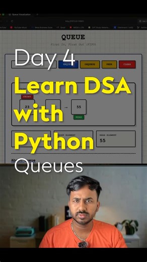 Nilesh Hadalgi | Techie Programmer on Instagram: "Day 4: of learning, DSA with Python Comment “queue” and I will send you the notes Will learn about linked list in day 5 #programming #coding #programminglife"