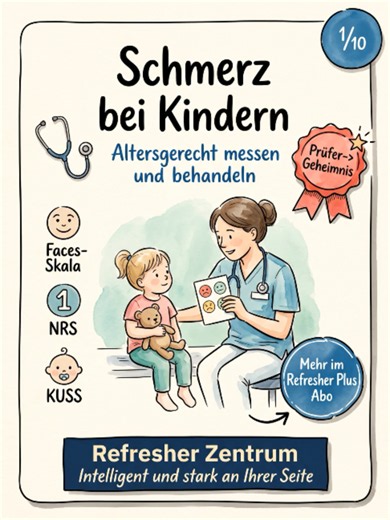 chmerz bei Kindern: altersgerecht messen und behandeln Kinder können Schmerz nicht immer in Worte fassen, deshalb wählst du das Messinstrument passend zum Alter. Bei Säuglingen und Kleinkindern beobachtest du mit der KUSS-Skala fünf Verhaltensmerkmale wie Weinen, Mimik und Bewegungsunruhe, denn sie können sich noch nicht selbst einschätzen. Ab dem Vorschulalter zeigt die Faces-Skala mit ihren Gesichtern, wie stark es weh tut. Ältere Kinder nutzen die numerische Skala von null bis zehn. Erst die 