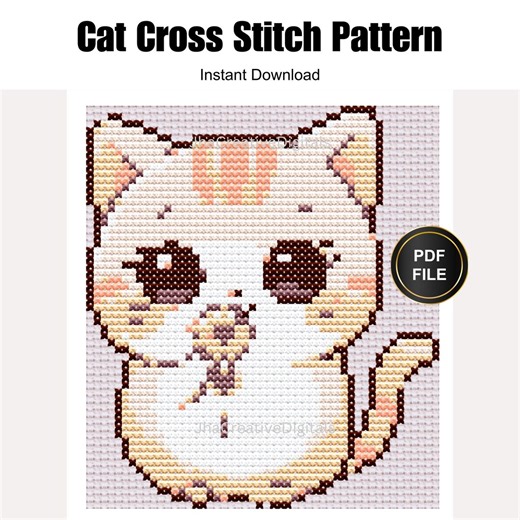 Cat Cross Stitch Pattern for Beginners, Printable PDF - Etsy