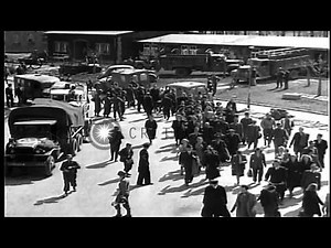 German civilians walk through streets and arrive at Buchenwald Concentration Camp...HD Stock Footage