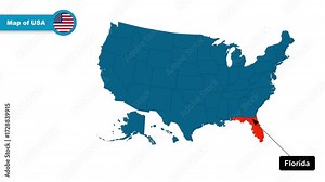 Florida Map Video, USA map, Political Map of USA, with all states, national flag and borders, travel, education, geography, and global studies.