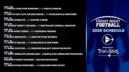 Friday Night Football: Here's the full 2025 schedule of games you can watch on WFAA