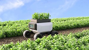 Agricultural robots work in smart farms, Smart agriculture farming concept, Organic vegetable garden