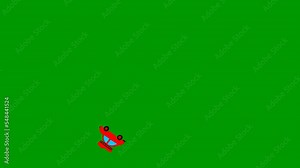 Animated car drives in a circle. red vintage car with baggage rides. Looped video. Travel concept by car. Trip around the world. Flat vector illustration isolated on green background.