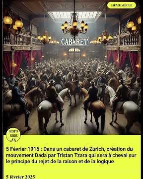 #5Février 1916 : Dans un cabaret de #Zurich, création du mouvement #Dada par Tristan #Tzara qui ...