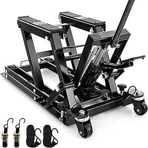 Hydraulic Motorcycle Lift Jack, 1500 LBS Motorcycle Scissor Jack with 4 Wheels & Handle, Foot-Operated Scissor Lift Jack Stand for ATV & Dirt Bikes (Black)