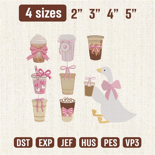 Coquette Coffee Set Embroidery Design, Iced Coffee Design, Embroidered Coffee Silly Goose Design, Coffee Lovers Embroidery Design,coffee Cup - Etsy