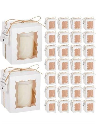 50 Sets Candle Gift Box Transparent Gift Packaging Box For 4-10 Oz Candles 50 Paper Thank You Tag Bundle Hemp Rope For Wedding Birthday Baby Shower Party Favor, 3.35x3.35x3.94 In | SHEIN
