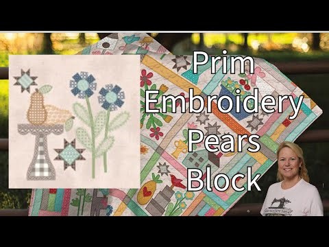 Prim Embroidery Pears Block, the Stitchuation Room, 2-2-26