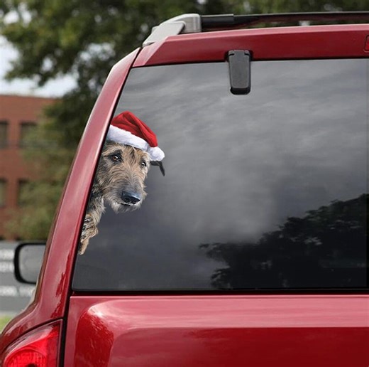Irish Wolfhound Dog With Santa Hat Car Sticker, Dog Lover Gifts, Wolfhound Dog Car Sticker, Car Window Decals, Waterproof Stickers - Etsy